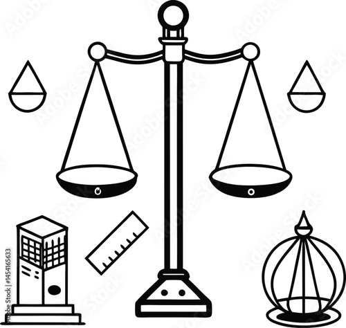 Scales of justice, a symbol of legal balance and equality, is an instrument used in court for the measurement and comparison of weight, representing law and justice