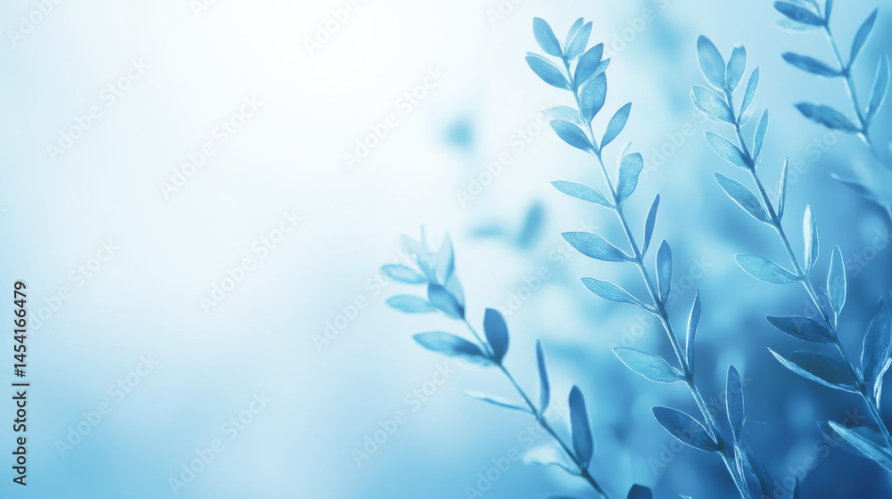 Delicate blue leaves softly illuminated, creating a serene atmosphere of tranquility. Delicate blue leaves softly illuminated, creating a serene atmosphere of tranquility.