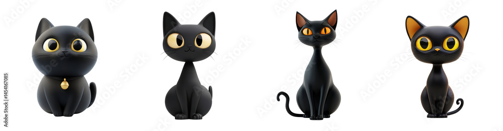 Adorable 3D Rendered Black Cats Collection Perfect for Halloween Designs Childrens Books and More Adorable 3D Rendered Black Cats Collection Perfect for Halloween Designs Childrens Books and More