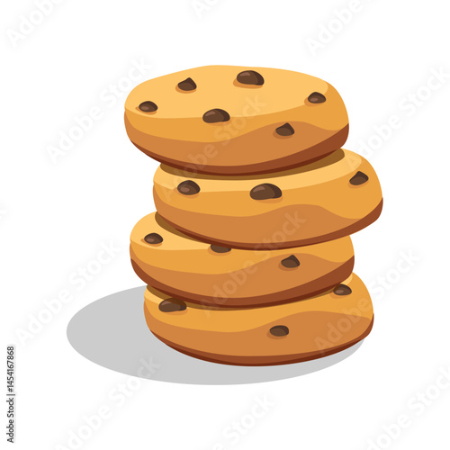 Delicious chocolate chip cookies isolated on white background. Stack of choco homemade cookies