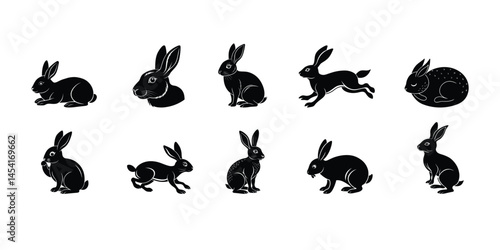 a bundle of rabbit silhouette vector illustration on white background