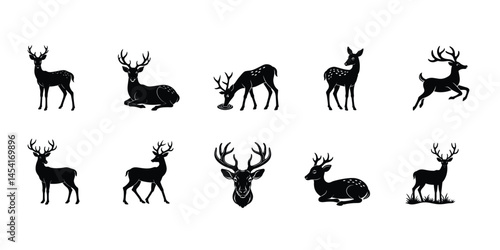 a bundle of deer silhouette vector illustration on white background
