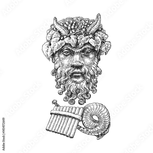 Satyr,vintage illustration in vector,sketch of Pan