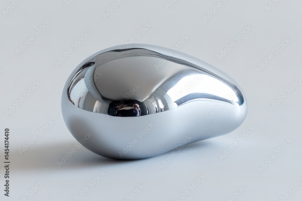 High polished silver sphere sitting against a white background, reflecting its surroundings.