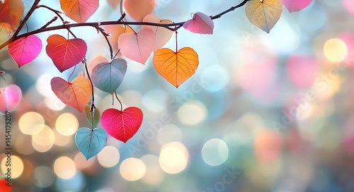 Valentine's Day Heart-Shaped Leaves with Pastel Colors .
