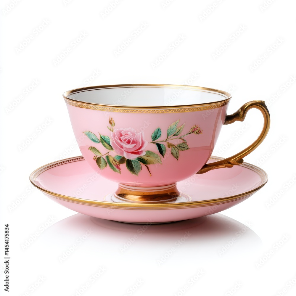 Pink teacup and saucer with rose design Pink teacup and saucer with rose design