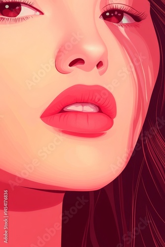Obraz na płótnie Modern art with pop culture style, bright red lipstick on lips of woman with dark hair. w salonie
