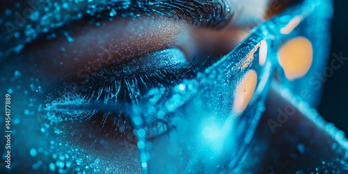 Obraz na płótnie Close-up of an eyeball with blue lighting that enhances the detail of the skin texture. w salonie