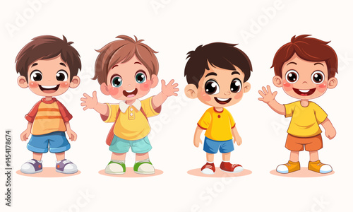 Cute little boys in different poses and clothes. Vector illustration