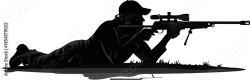 Sniper Aiming Rifle Lying Down Silhouette Vector