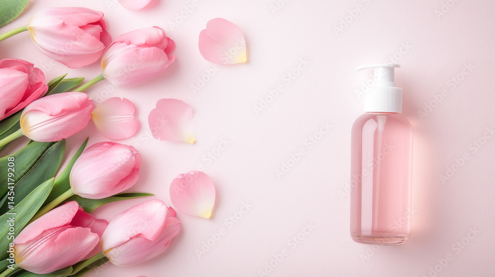 Elegant tulips and floral essence in a minimalist pink setting. Elegant tulips and floral essence in a minimalist pink setting.