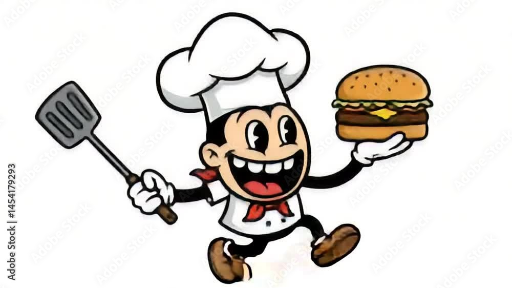 Retro Chef Running with a Juicy Burger Retro Chef Running with a Juicy Burger