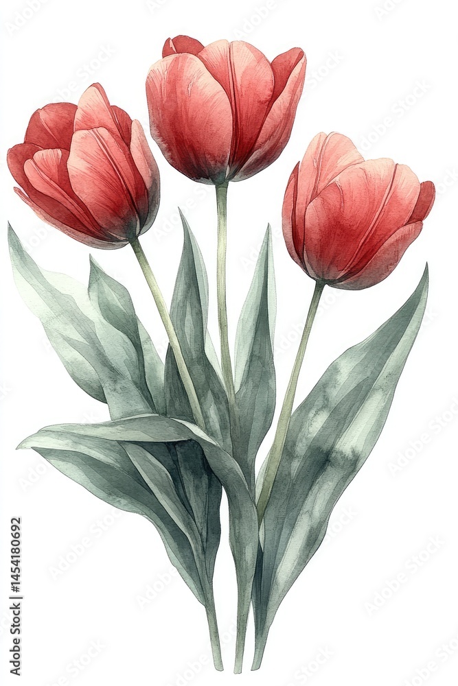 Fototapeta premium Delicate Tulips in a Watercolor Style