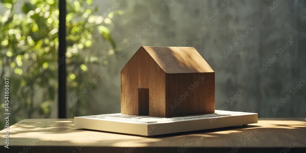Handmade wooden miniature house, showcasing intricate craftsmanship and a modern style, perfect for home decor or art collection.