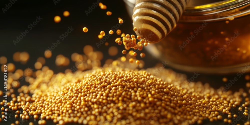A variety of honey being poured over whole seeds, showcasing the sweetness and potential for growth.