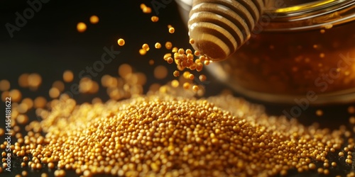 Obraz na płótnie A variety of honey being poured over whole seeds, showcasing the sweetness and potential for growth. w salonie