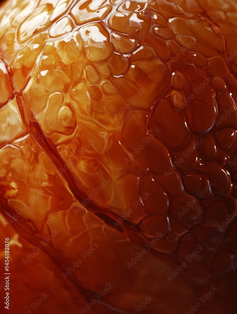 This is a close-up image of golden syrup being poured over orange marmalade. The textures are rich and the colors vibrant, capturing the essence of these sweet treats.