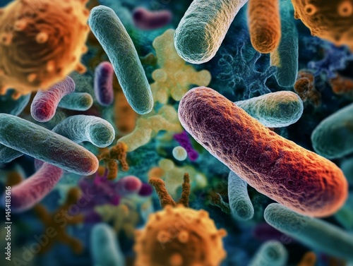 A vibrant view of microscopic pathogens, potentially dangerous to human health.