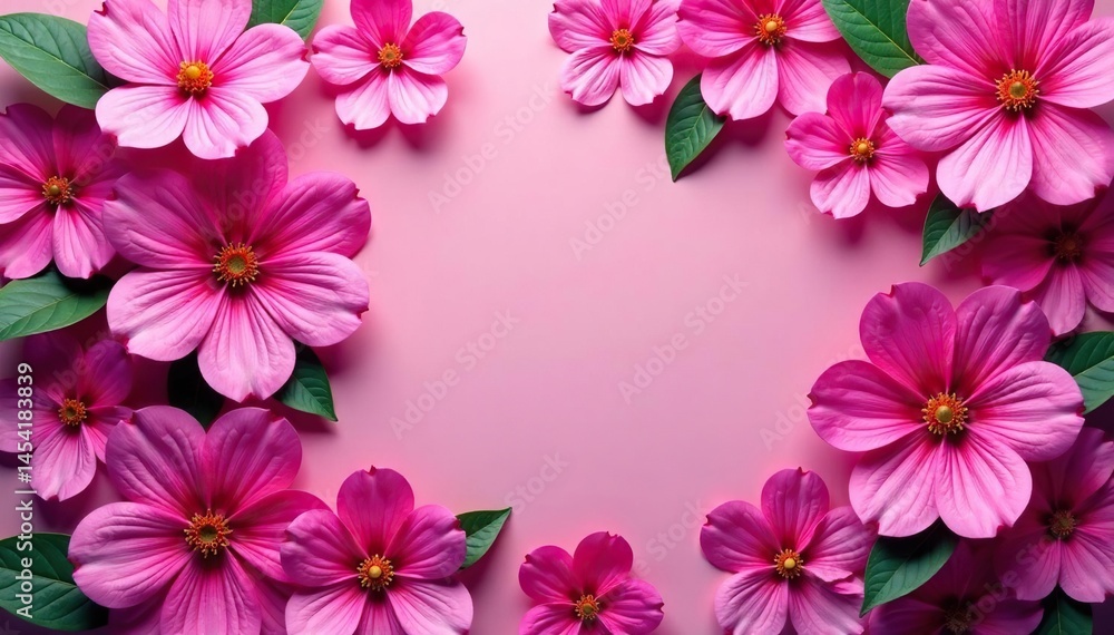 Bold fuchsia blossoms in repeating floral design, bright, plant Bold fuchsia blossoms in repeating floral design, bright, plant