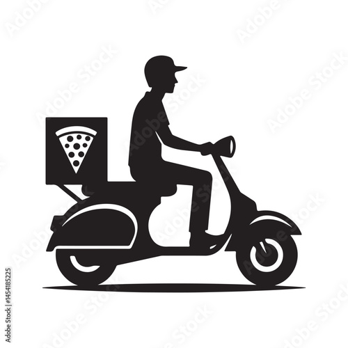 silhouette of a pizza boy riding a scooter