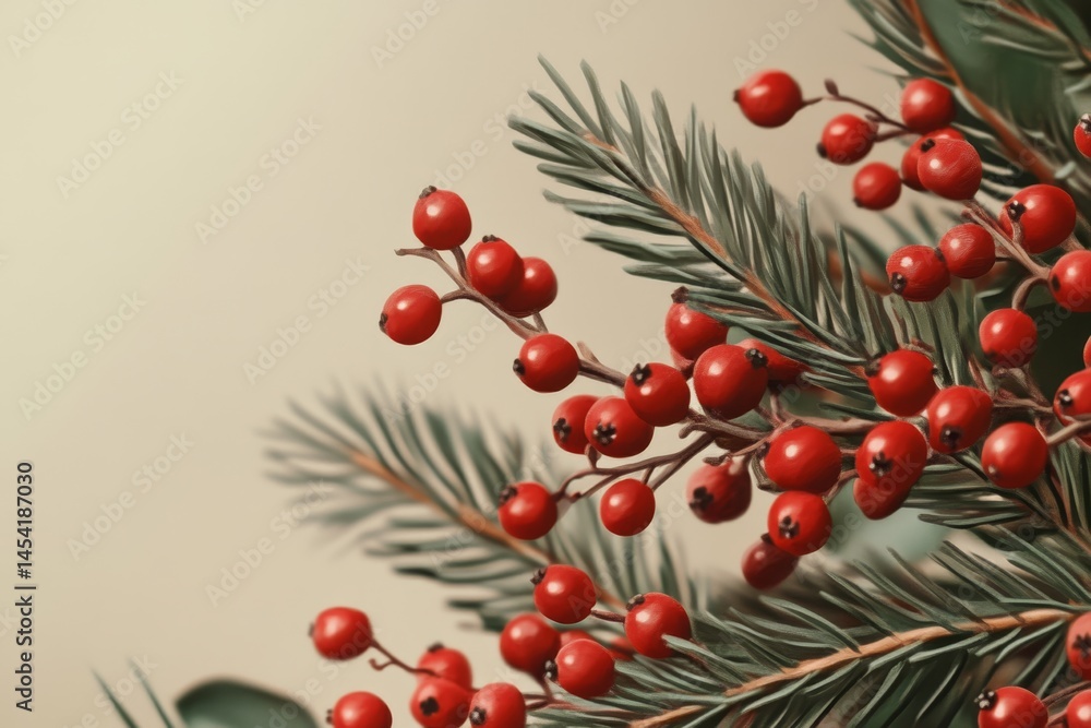 A festive berry and pine wreath for holiday decorations.