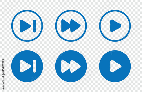 Colorful Music player buttons. Play icon, stop pause record and next song button. Video play rewind stop buttons, Vector Illustration eps 10