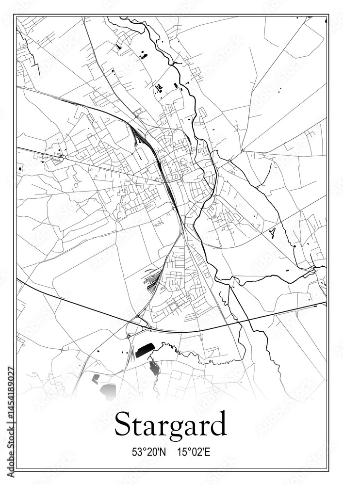 Obraz premium Czarno-Biała mapa Stargardu
