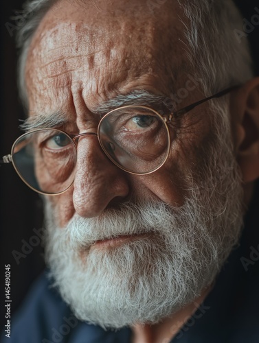 Obraz na płótnie Man wearing glasses looking to the side with a serious expression, possibly tired or contemplating. w salonie