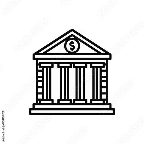 Classical bank building with dollar sign