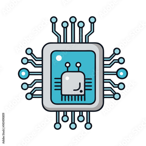 Technological Chip: A detailed vector illustration of a cutting-edge microchip, showcasing its intricate circuits and components