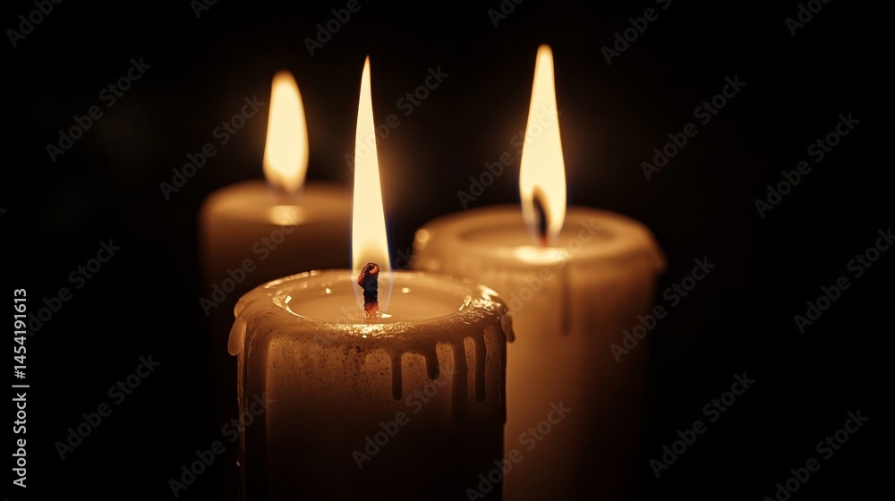 Four lit candles in a dark room, creating an intimate and warm atmosphere.
