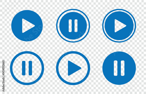 Blue Media player flat icons set.. play, pause, repeat, next and previous, music player icon set. collection of multimedia symbols. music player symbol. Vector Illustration Eps 10