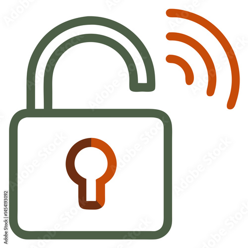 Unlock signal icon in outlined color style for wireless access and smart lock systems

