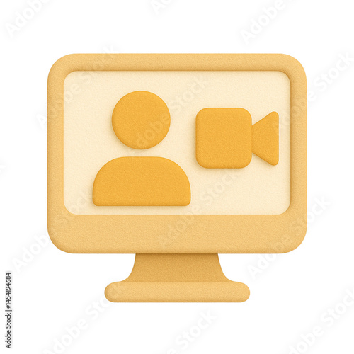 3D monitor icon showing video call interface with user avatar. Great for virtual meetings, online communication, and webinar visuals