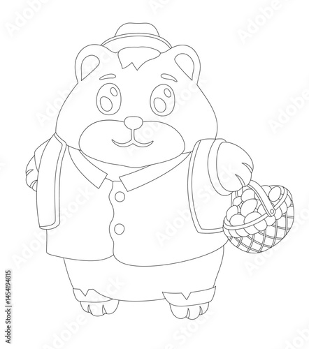 Cute bear mushroom picker with basket