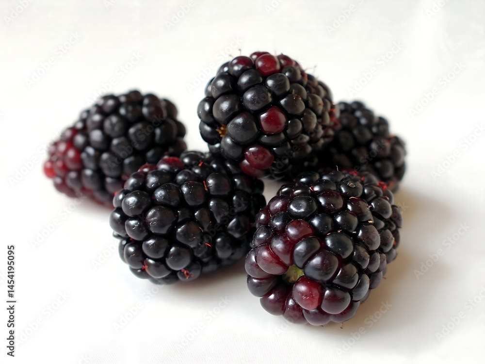Fresh Blackberries Cluster with Glossy Texture on White Background for Food Photography and Healthy Eating Concepts isolated on white background Fresh Blackberries Cluster with Glossy Texture on White Background for Food Photography and Healthy Eating Concepts isolated on white background