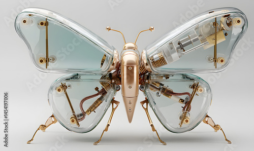 Mechanical butterflies, the combination and crystallization of nature and industry. Concept map, abstract, science fiction, business, advertisement, poster, wallpaper, background, model, 3d