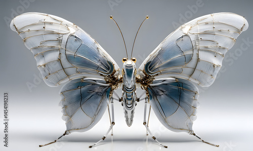 Mechanical butterflies, the combination and crystallization of nature and industry. Concept map, abstract, science fiction, business, advertisement, poster, wallpaper, background, model, 3d