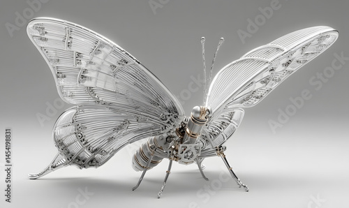 Mechanical butterflies, the combination and crystallization of nature and industry. Concept map, abstract, science fiction, business, advertisement, poster, wallpaper, background, model, 3d