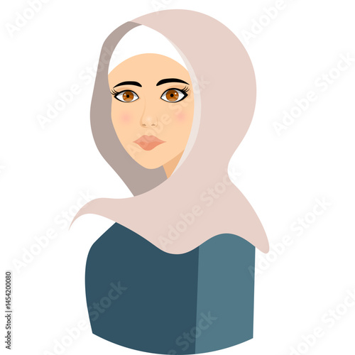 Vector people. Muslim woman in hijab. Avatar of a cute girl in a light hijab. Vector