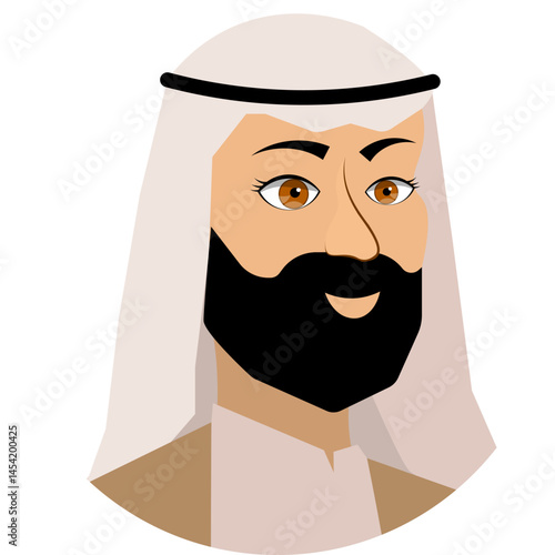 Vector people. Avatar. An Arab man in traditional clothing smiles. Vector