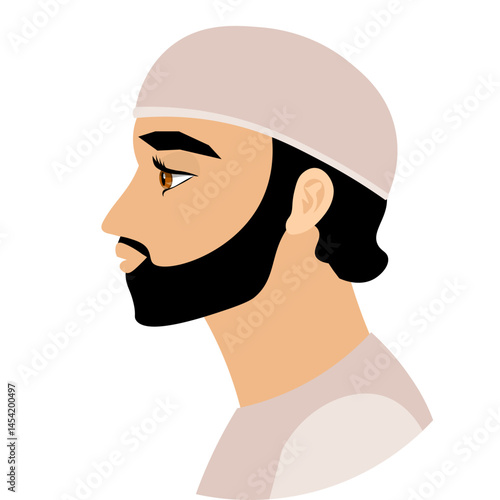 Vector people. Avatar. Profile of a man in traditional Muslim clothing. Vector