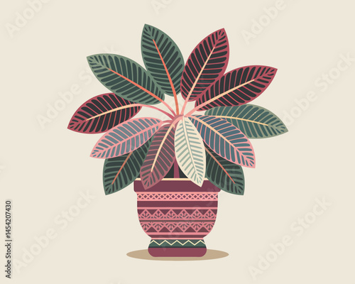 Stylized Decorative Indoor Plant Illustration In an Ornate Pot