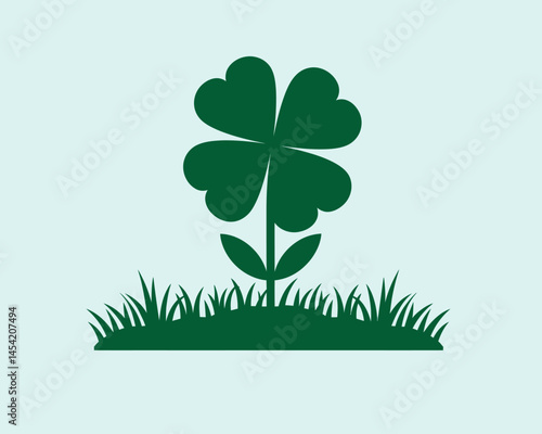 Lucky Four Leaf Clover In Green Grass Illustration