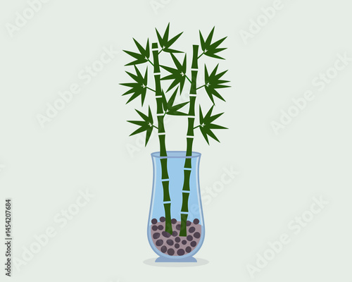 Bamboo stalks in glass vase home decor illustration