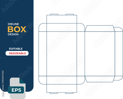 Dieline Box Design Template: Editable & Resizable Vector Illustration for Packaging Layouts, Product Box Mockup, Blueprint for Custom Box Creation