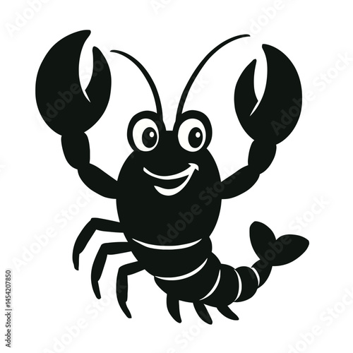 Smiling cartoon lobster silhouette with raised claws on transparent background