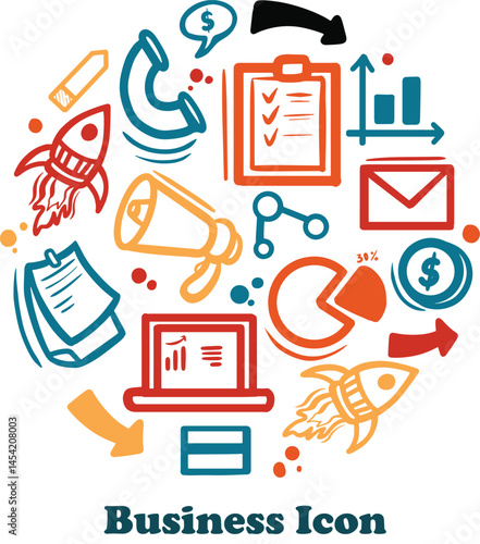 flat icons for web and mobile applications set, Set of doodle on paper background, Illustration of startup business doodle collection, business pattern, business background