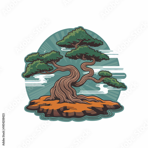 Majestic Bonsai Tree Illustration Symbolizing Harmony and Serenity