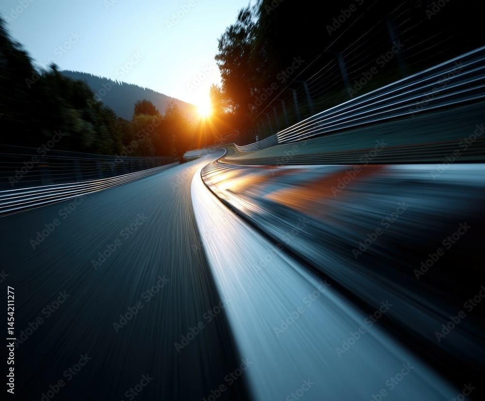 Obraz premium Sunset at a winding racetrack during a serene evening drive